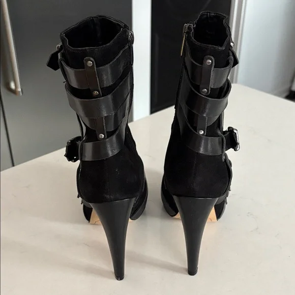 Sam Edelman Suede/leather Black Buckle Heeled Boots sz 10 - Picture 3 of 8